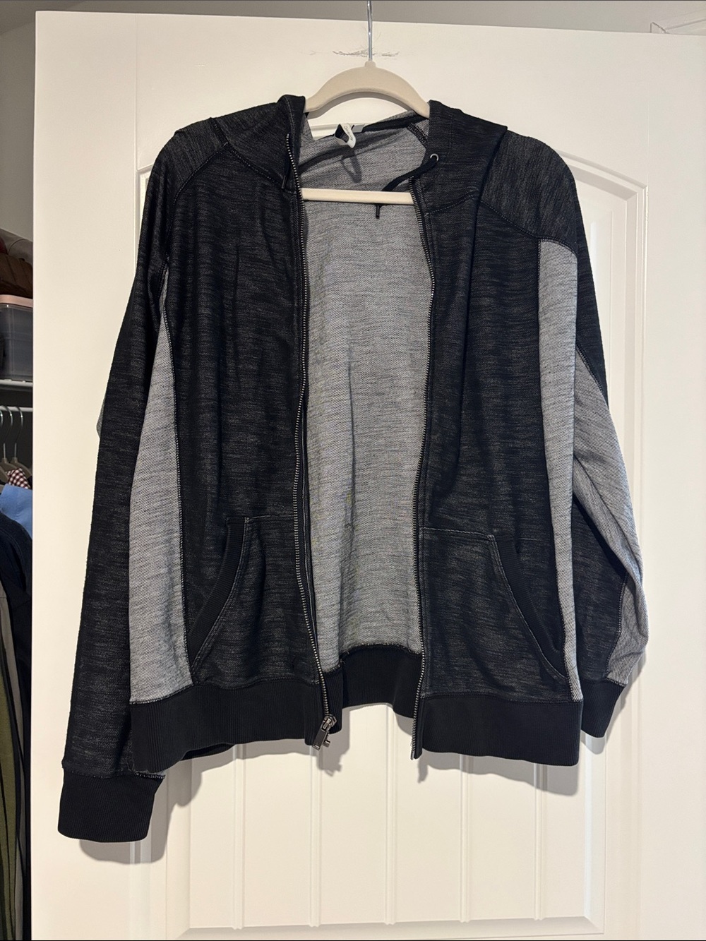 Calvin Klein Jeans Two-Tone Hooded Zip Jacket - Black & Gray